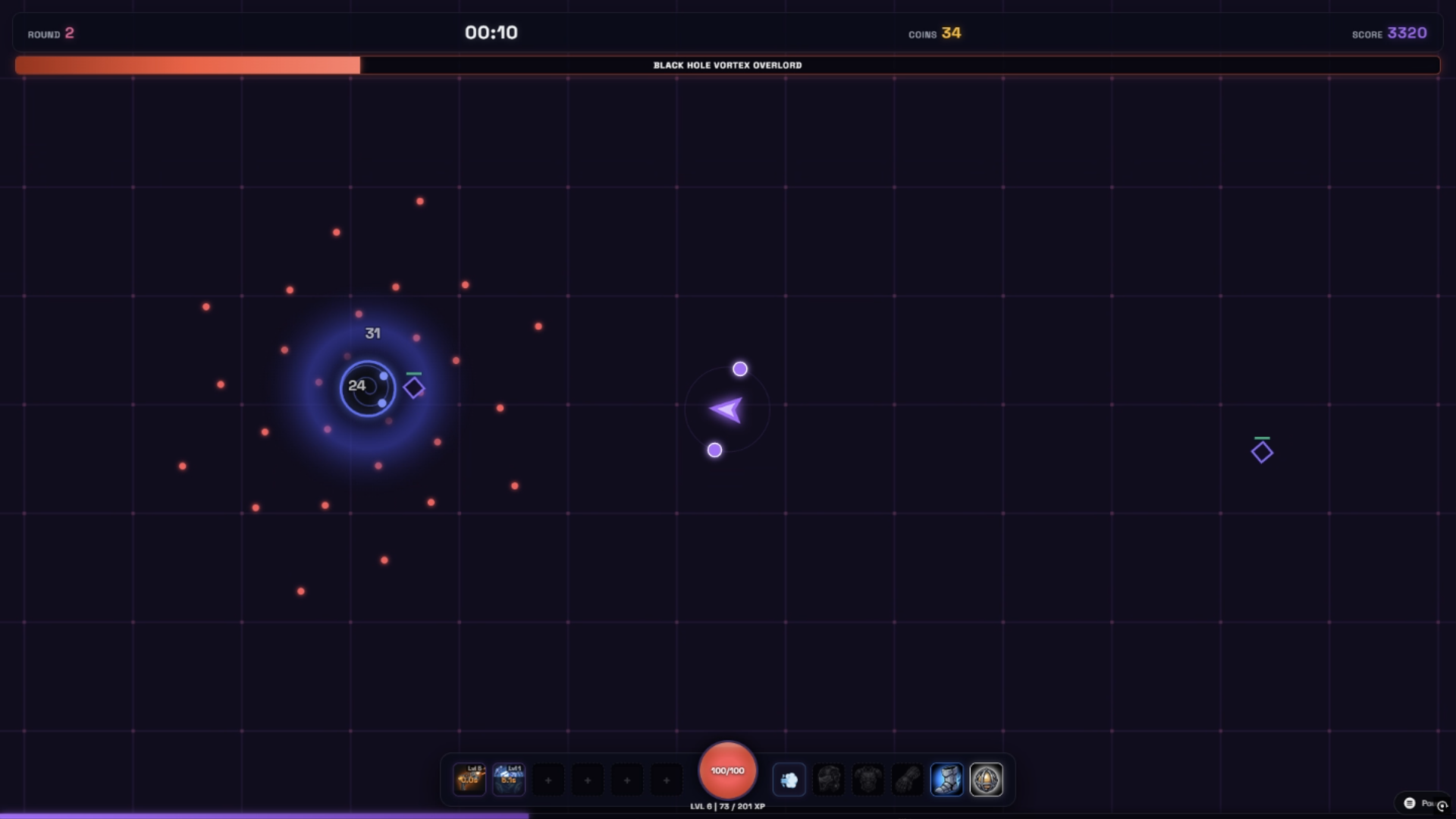 Early boss confrontation with orbital shield mechanics